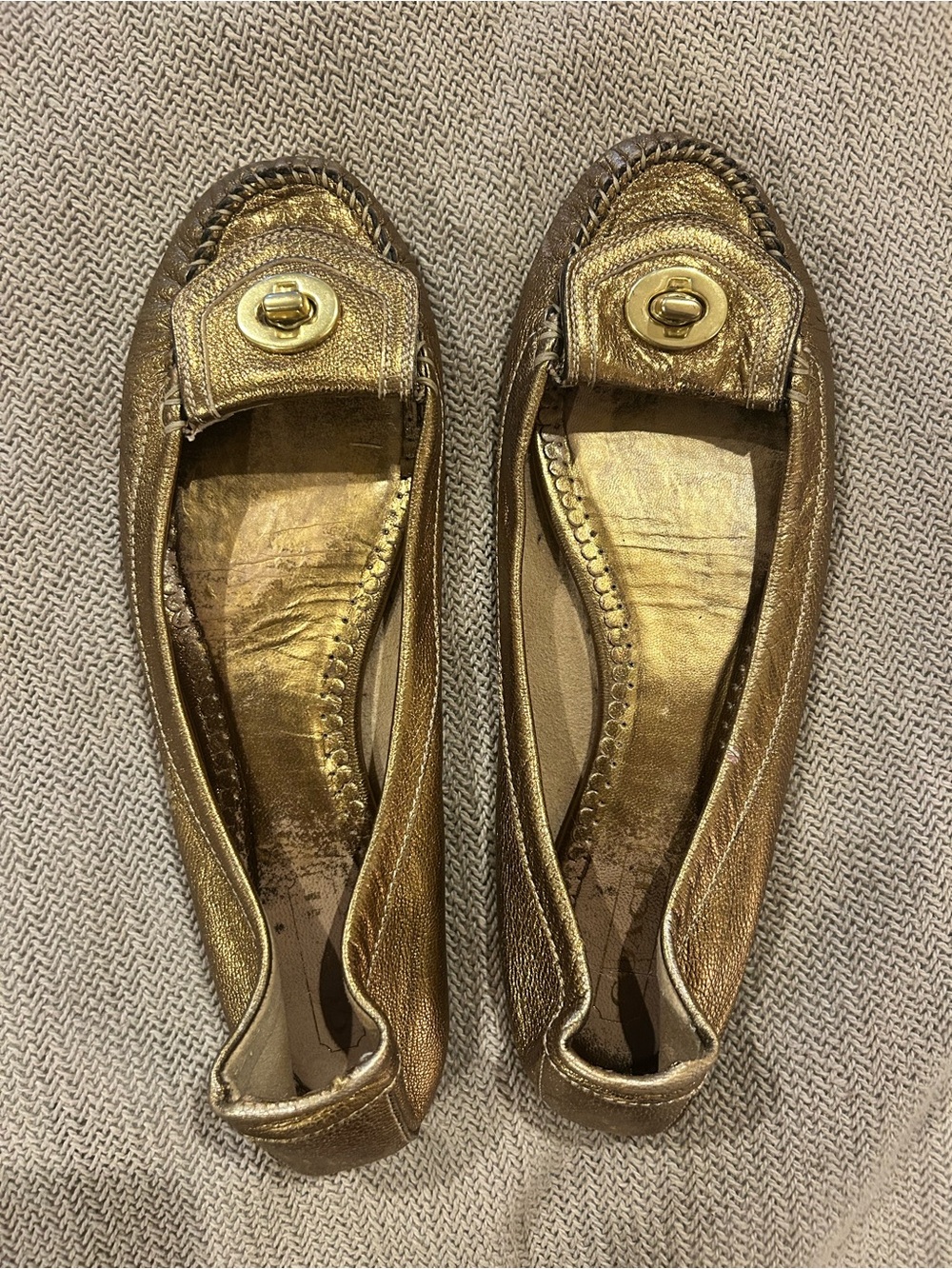 Coach Metallic Gold Leather Ballet Flats with Turn-Lock